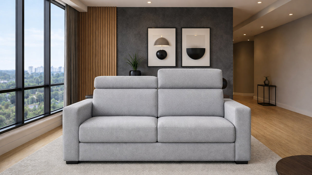 Divano letto mod. cielo 3 posti meccanismo a ribalta POGGIATESTA RECLINABILI e materasso H. 18 cm