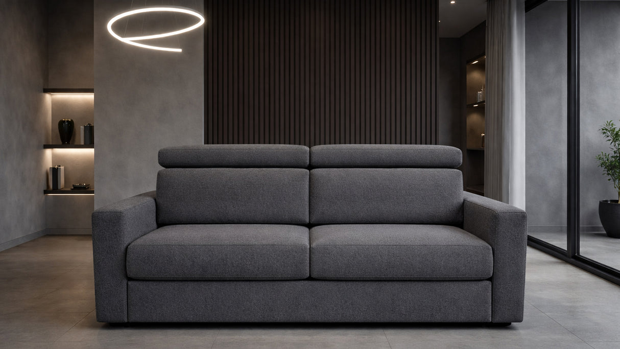 Divano letto mod. cielo 3 posti meccanismo a ribalta POGGIATESTA RECLINABILI e materasso H. 18 cm