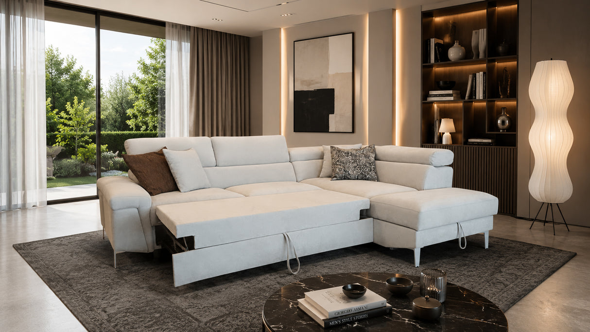 Divano DELPHI chaise longue contenitore carrello letto estraibile