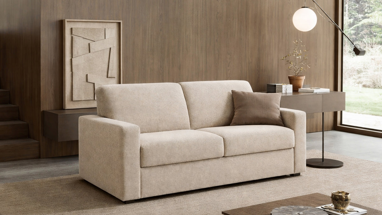 Divano letto mod. norma 3 posti meccanismo a ribalta e materasso H. 18 cm