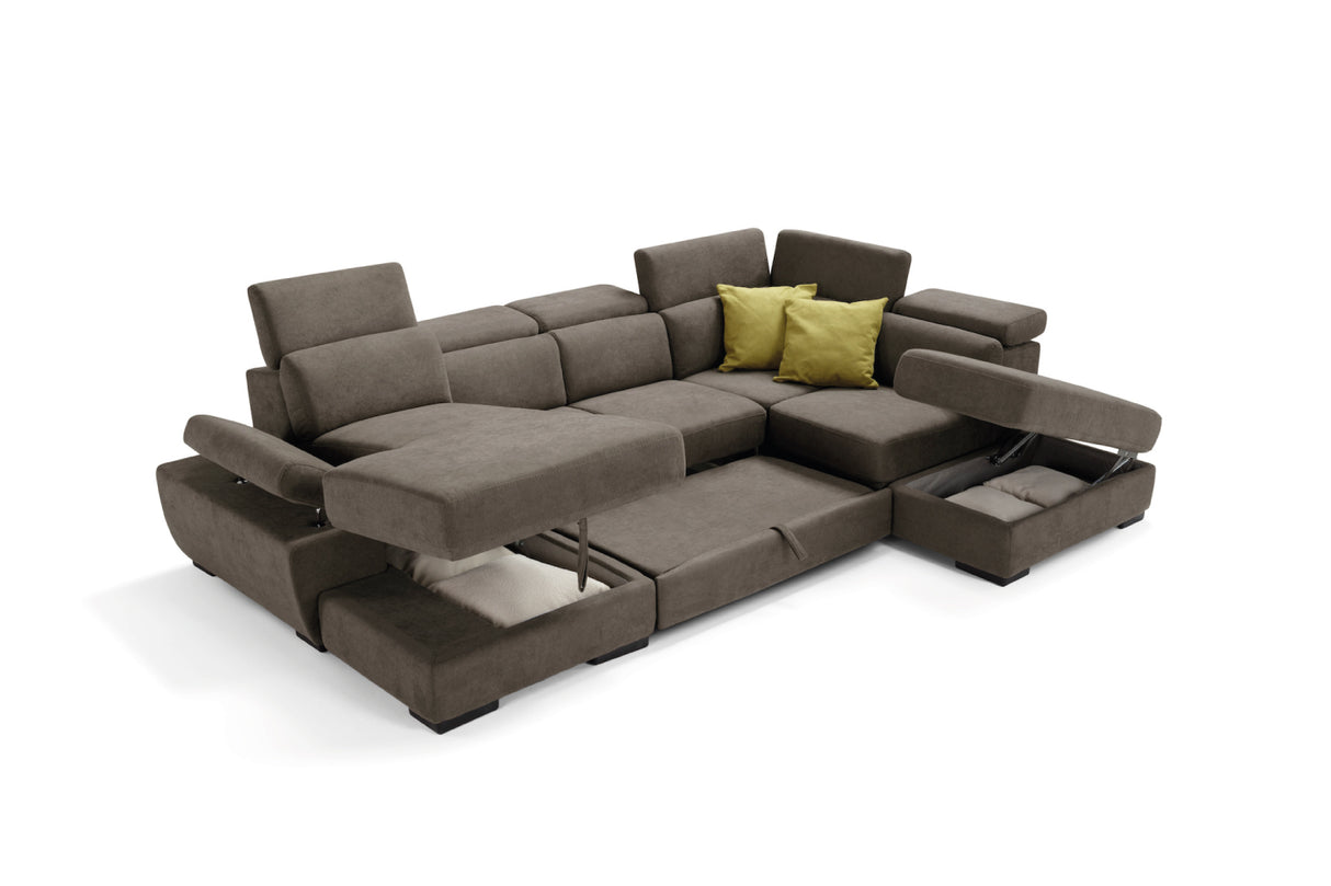 Divano FABIOLA chaise longue 2 posti con angolo terminale e pouf contenitore