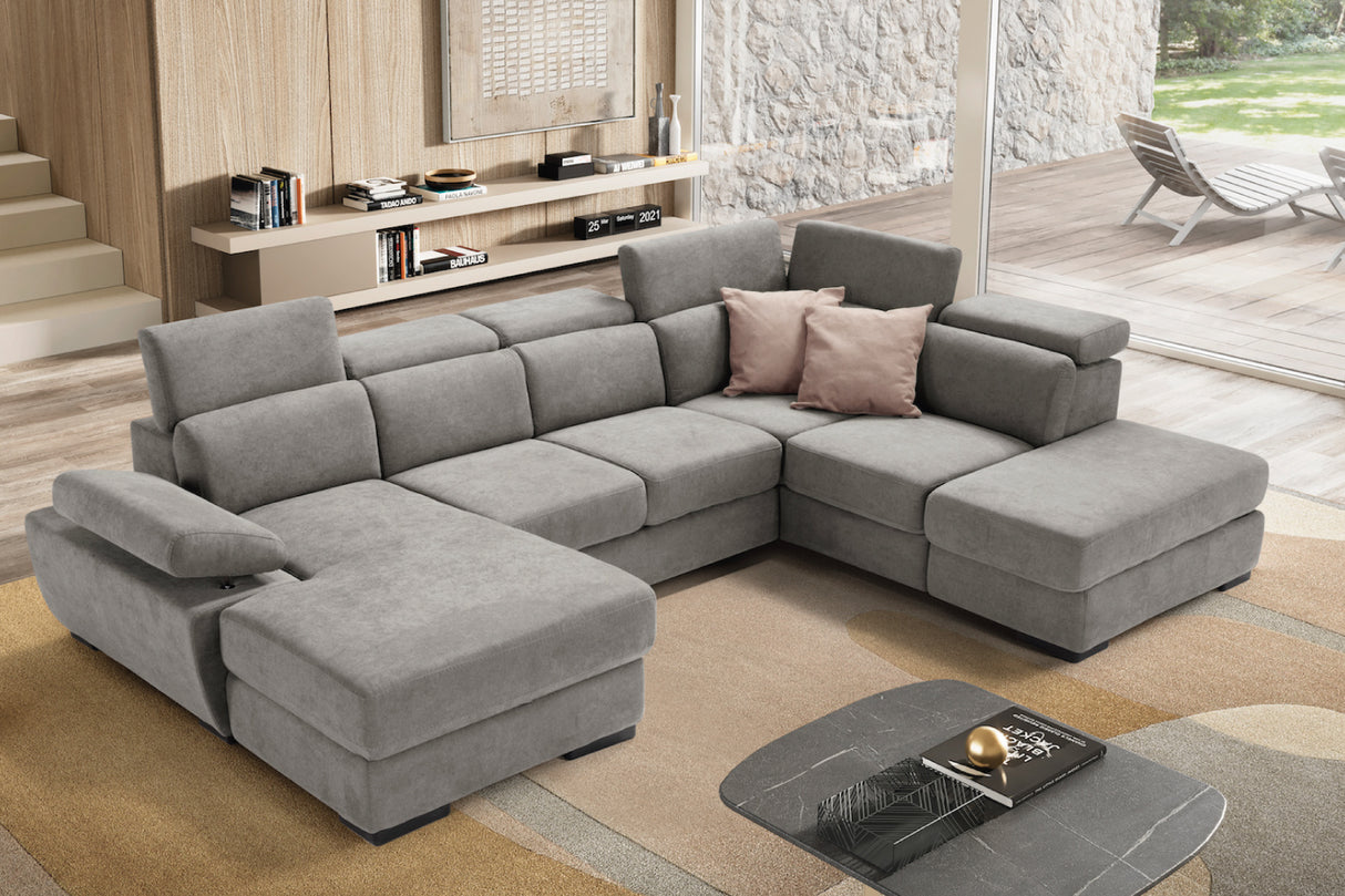 Divano FABIOLA chaise longue 2 posti con angolo terminale e pouf contenitore