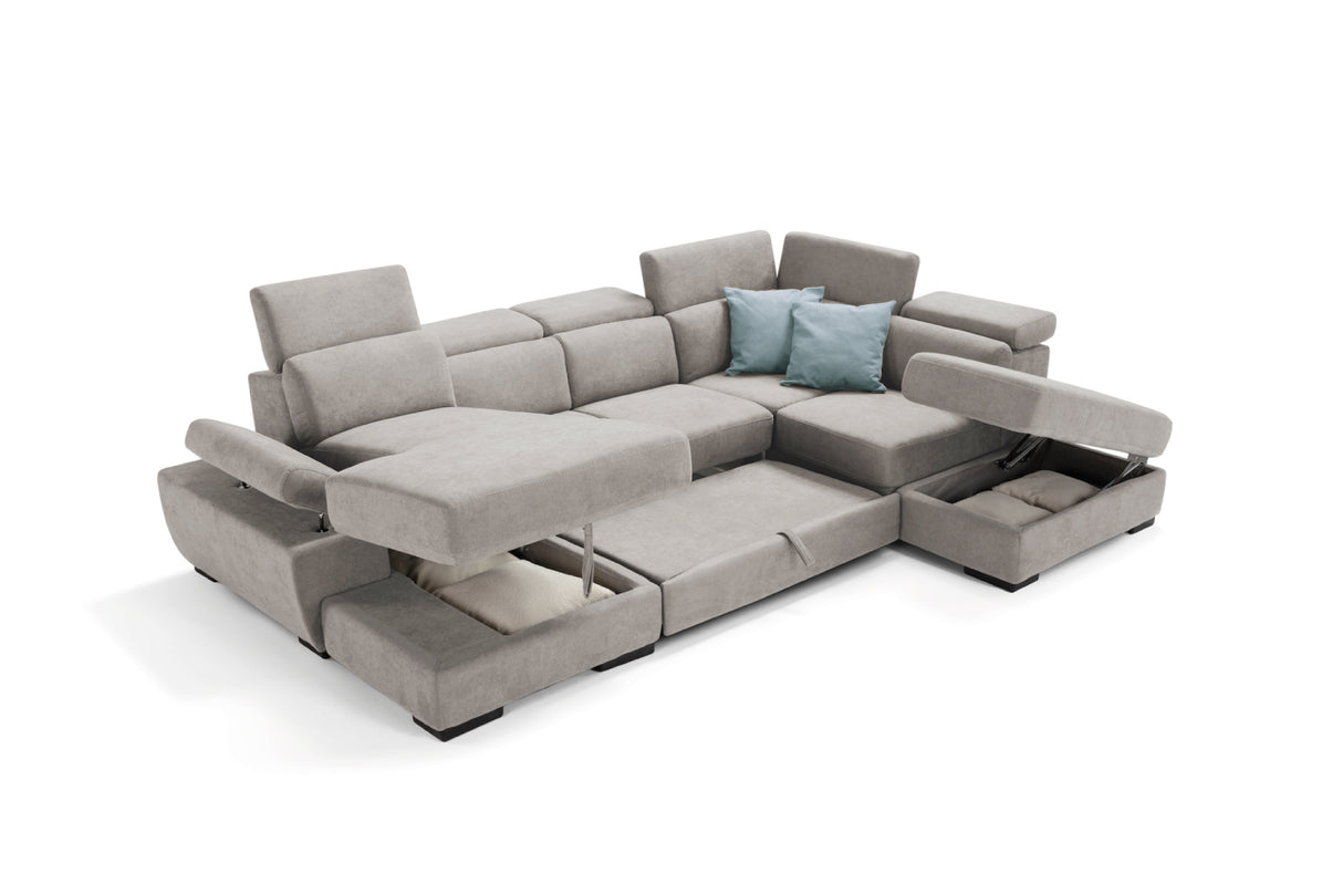 Divano FABIOLA chaise longue 2 posti con angolo terminale e pouf contenitore