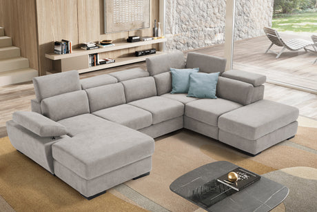 Divano FABIOLA chaise longue 2 posti con angolo terminale e pouf contenitore