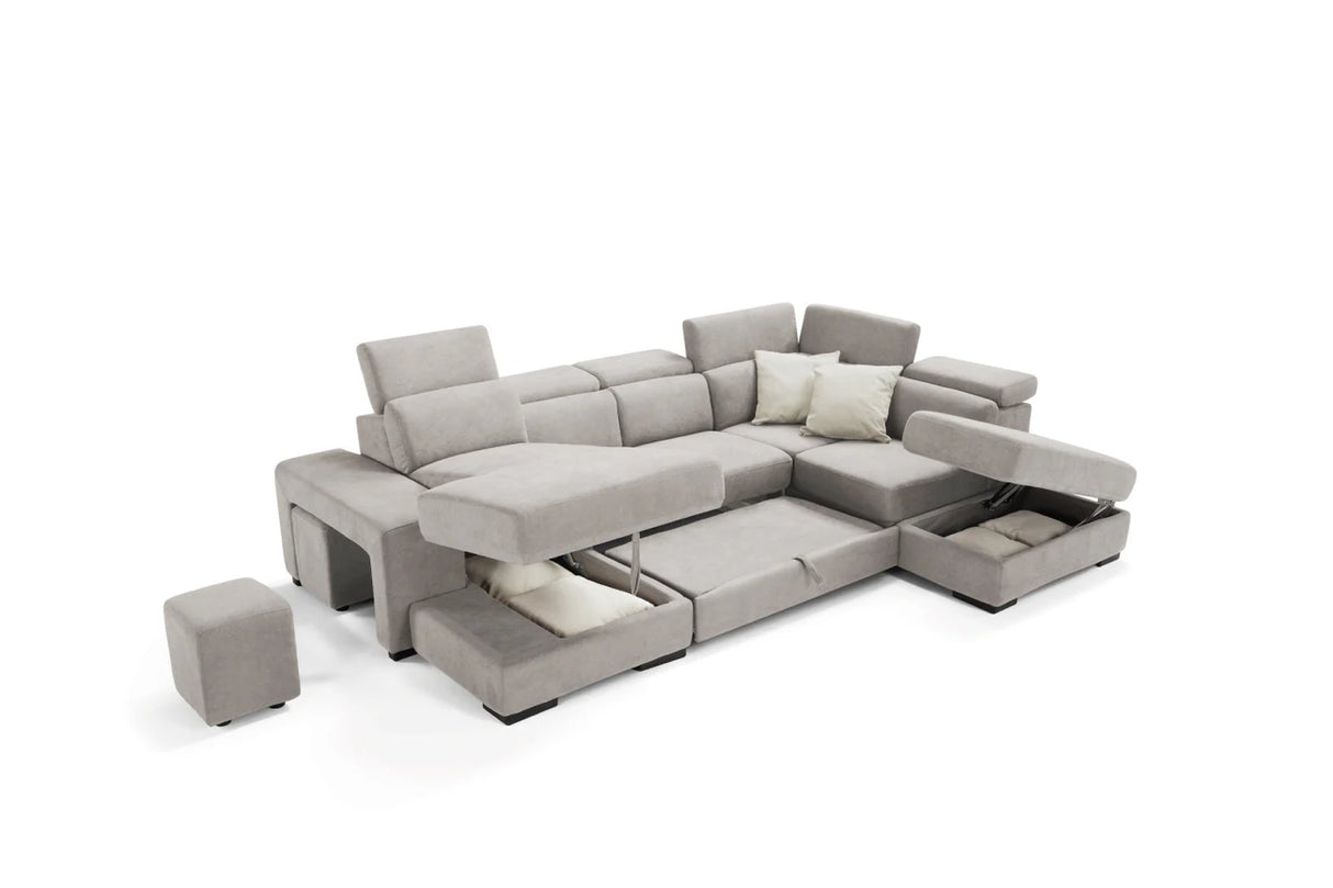 Divano TALENTO chaise longue 2 posti con angolo terminale e pouf contenitore