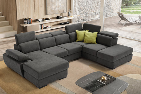 Divano FABIOLA chaise longue 2 posti con angolo terminale e pouf contenitore