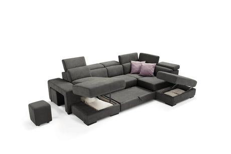 Divano MAXI CARLOTTA chaise longue 2 posti con angolo terminale e pouf contenitore