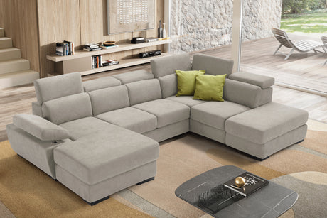 Divano FABIOLA chaise longue 2 posti con angolo terminale e pouf contenitore