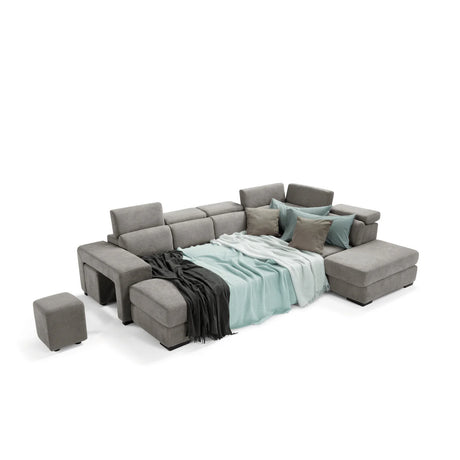 Divano MAXI CARLOTTA chaise longue 2 posti con angolo terminale e pouf contenitore