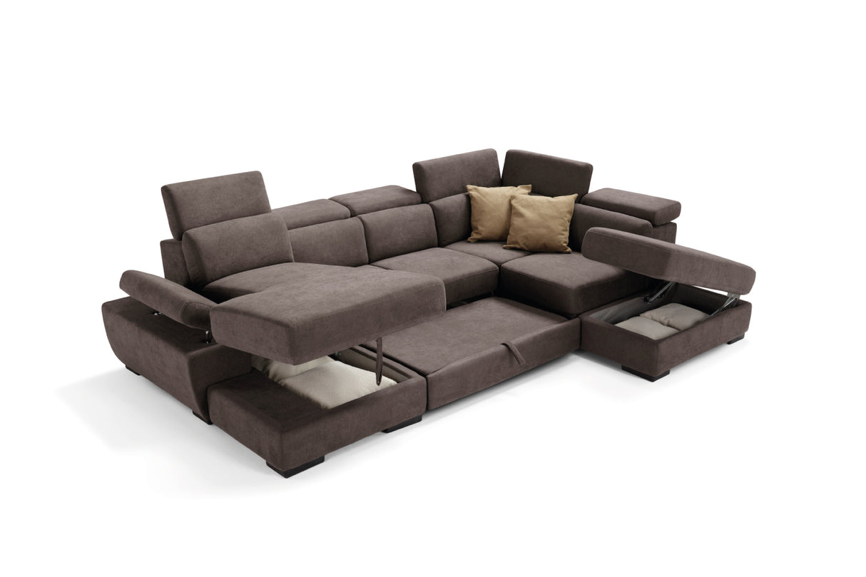 Divano FABIOLA chaise longue 2 posti con angolo terminale e pouf contenitore