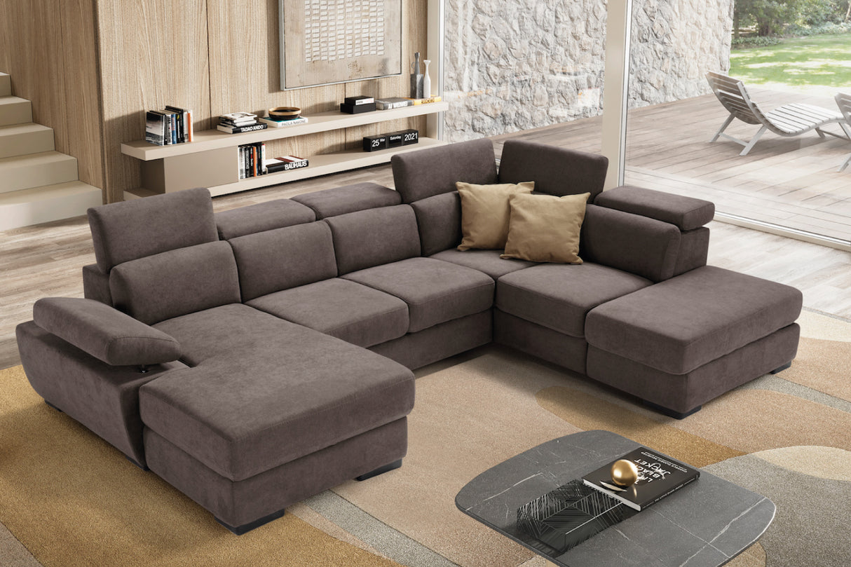Divano FABIOLA chaise longue 2 posti con angolo terminale e pouf contenitore