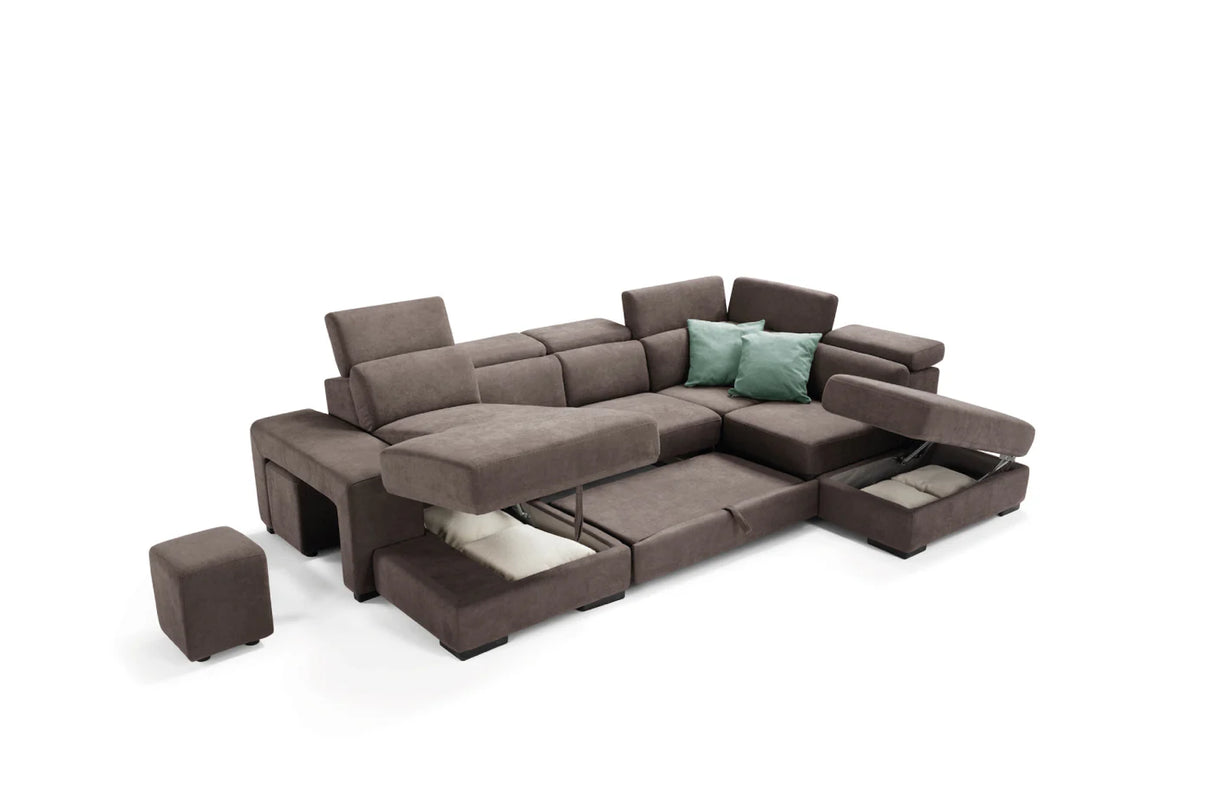 Divano TALENTO chaise longue 2 posti con angolo terminale e pouf contenitore