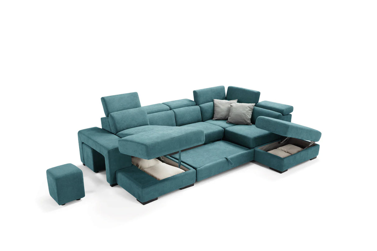 Divano TALENTO chaise longue 2 posti con angolo terminale e pouf contenitore