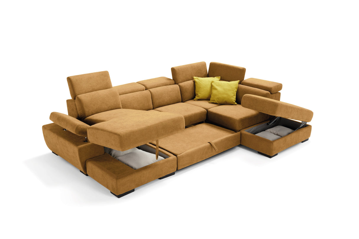 Divano FABIOLA chaise longue 2 posti con angolo terminale e pouf contenitore