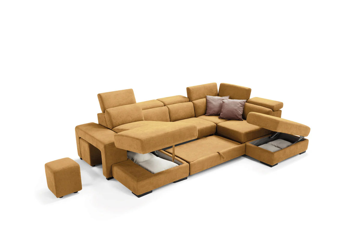 Divano TALENTO chaise longue 2 posti con angolo terminale e pouf contenitore