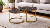 Set 2 tavolini con piano in legno effetto marmo e struttura oro PLEASURE