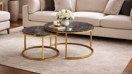 Set 2 tavolini con piano in legno effetto marmo e struttura oro PLEASURE