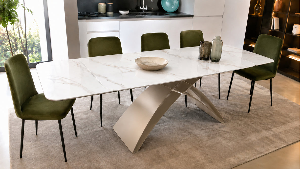 Tavolo ADE Allungabile 180-260 cm – Piano Marmo Bianco e Base Champagne