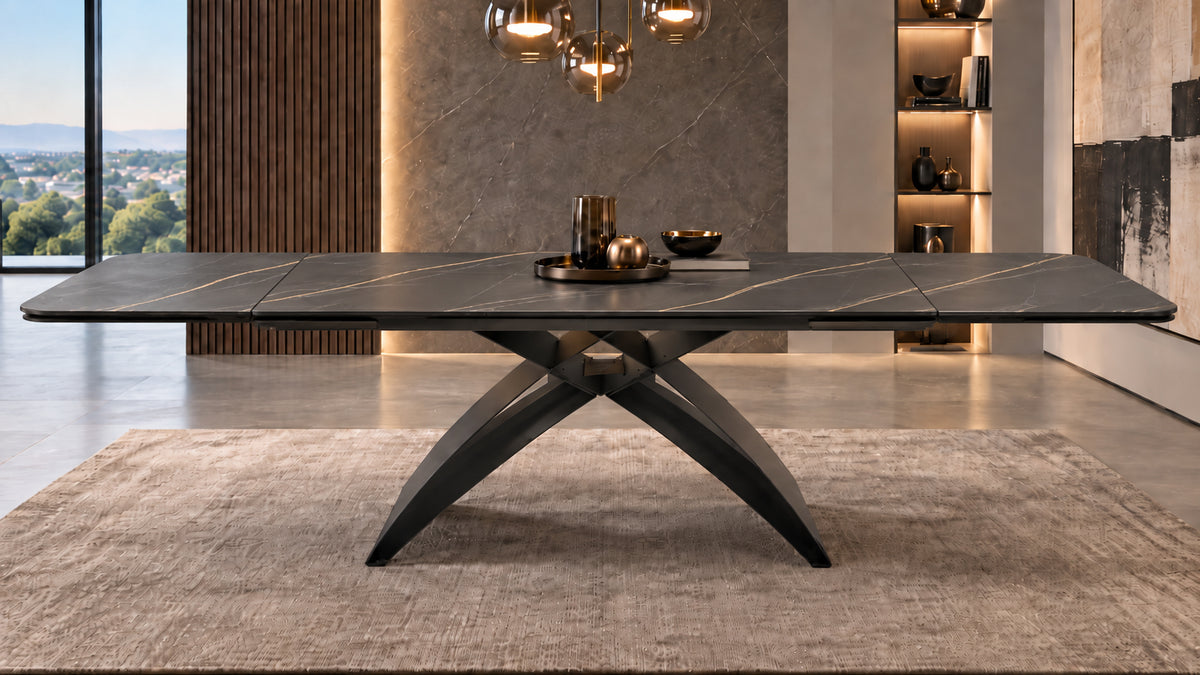 Tavolo ADE Allungabile 180-260 cm – Piano Marmo Nero e Base Antracite