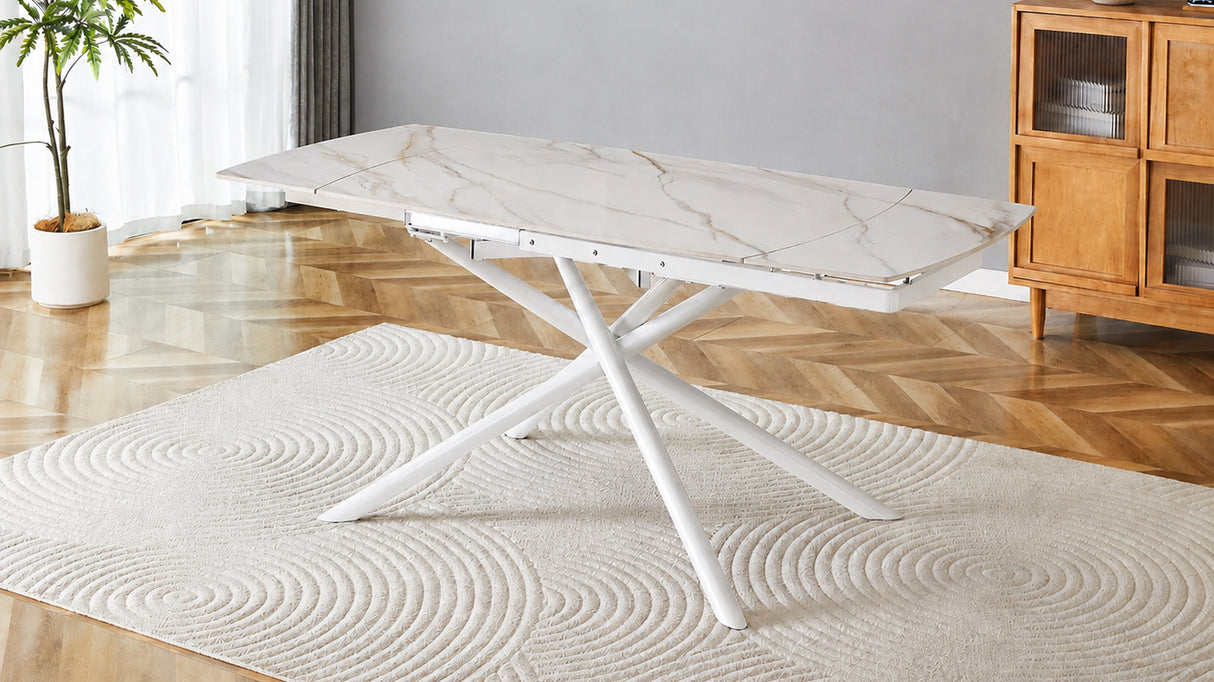 Tavolo Allungabile EASY 130–190 cm – Marmo Calacatta Oro con Gambe Bianche