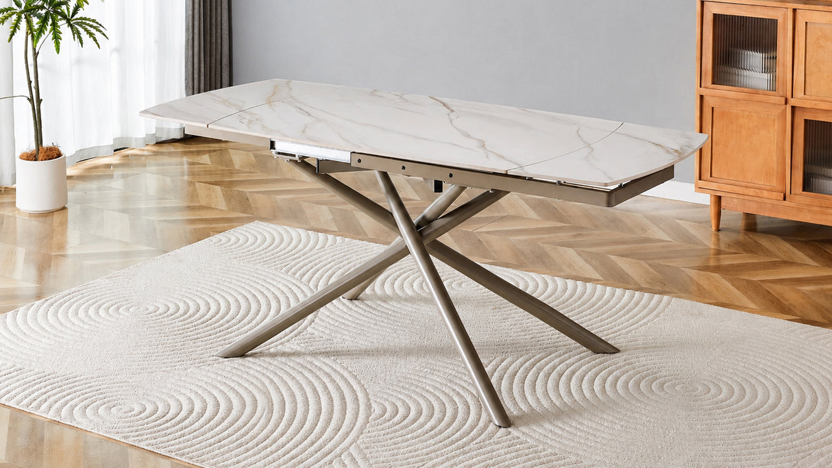 Tavolo Allungabile EASY 130–190 cm – Marmo Calacatta Oro con Gambe Champagne