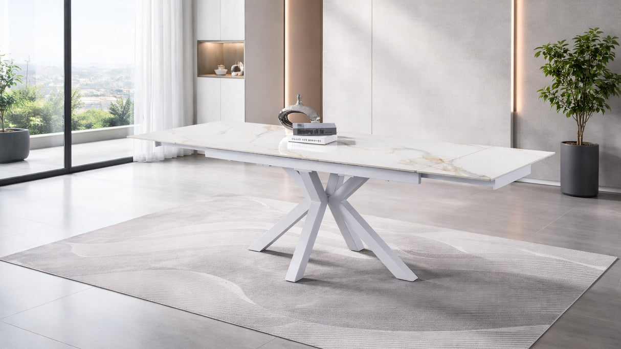 Tavolo Eracle Gamba Bianca Piano Calacatta Gold