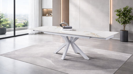 Tavolo Eracle Gamba Bianca Piano Calacatta Gold