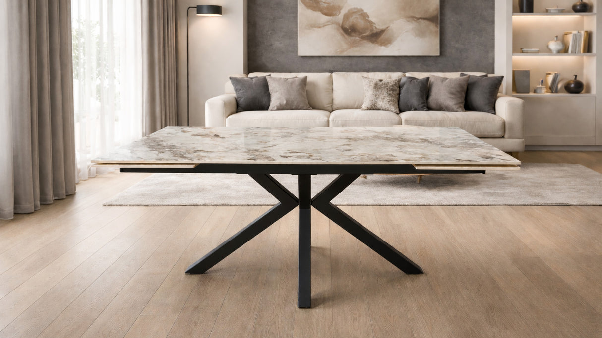 Tavolo Eracle Gamba Nera Piano Marmo Grigio