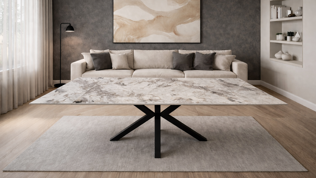 Tavolo Eracle Gamba Nera Piano Marmo Grigio