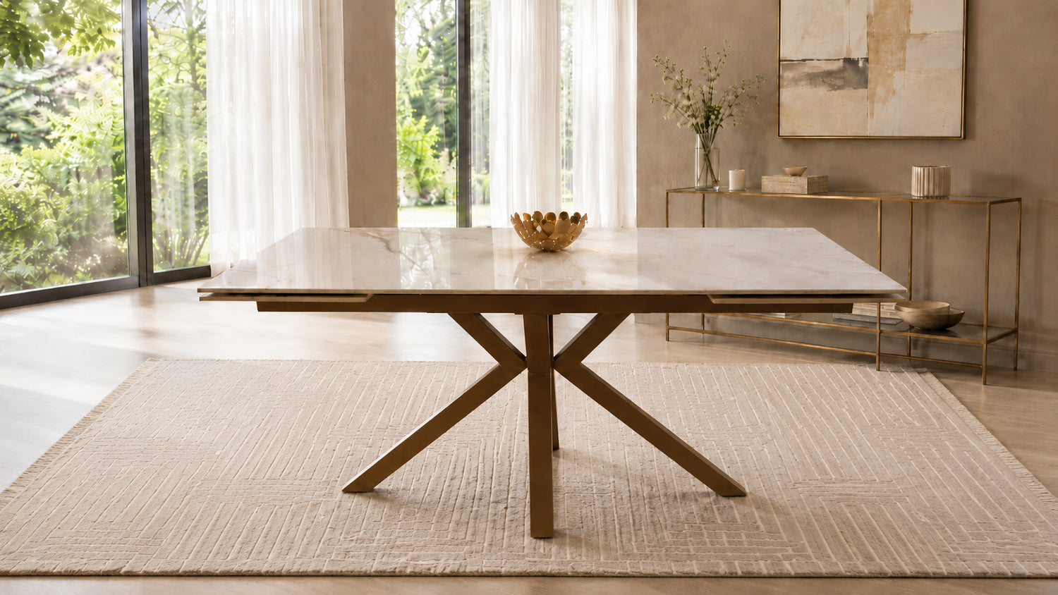 Tavolo Eracle Gamba Oro Piano Calacatta Gold