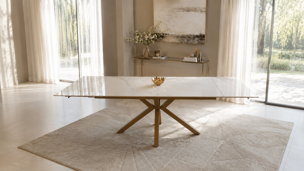 Tavolo Eracle Gamba Oro Piano Calacatta Gold
