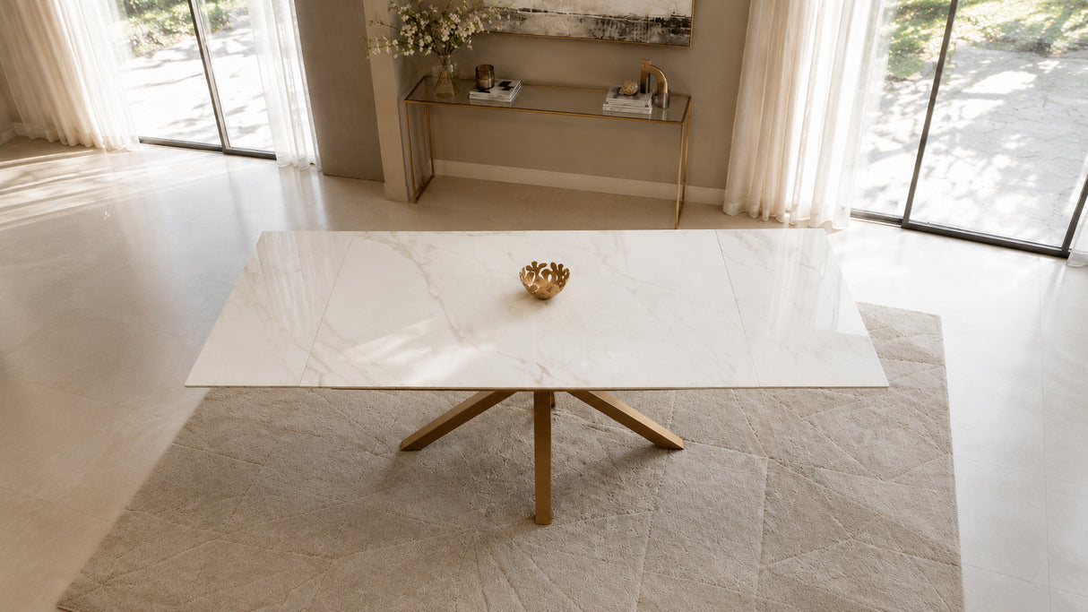 Tavolo Eracle Gamba Oro Piano Calacatta Gold