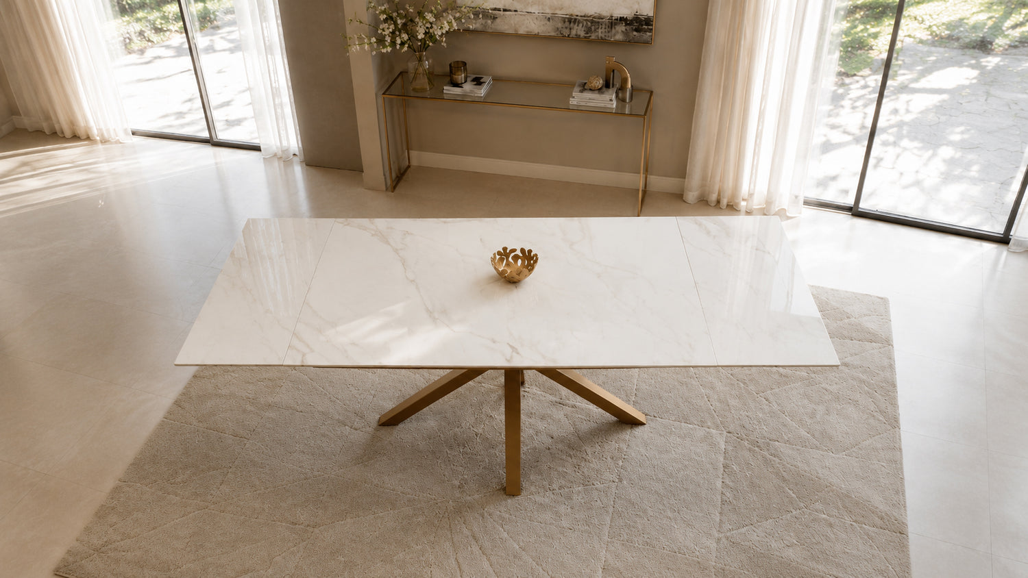 Tavolo Eracle Gamba Oro Piano Calacatta Gold