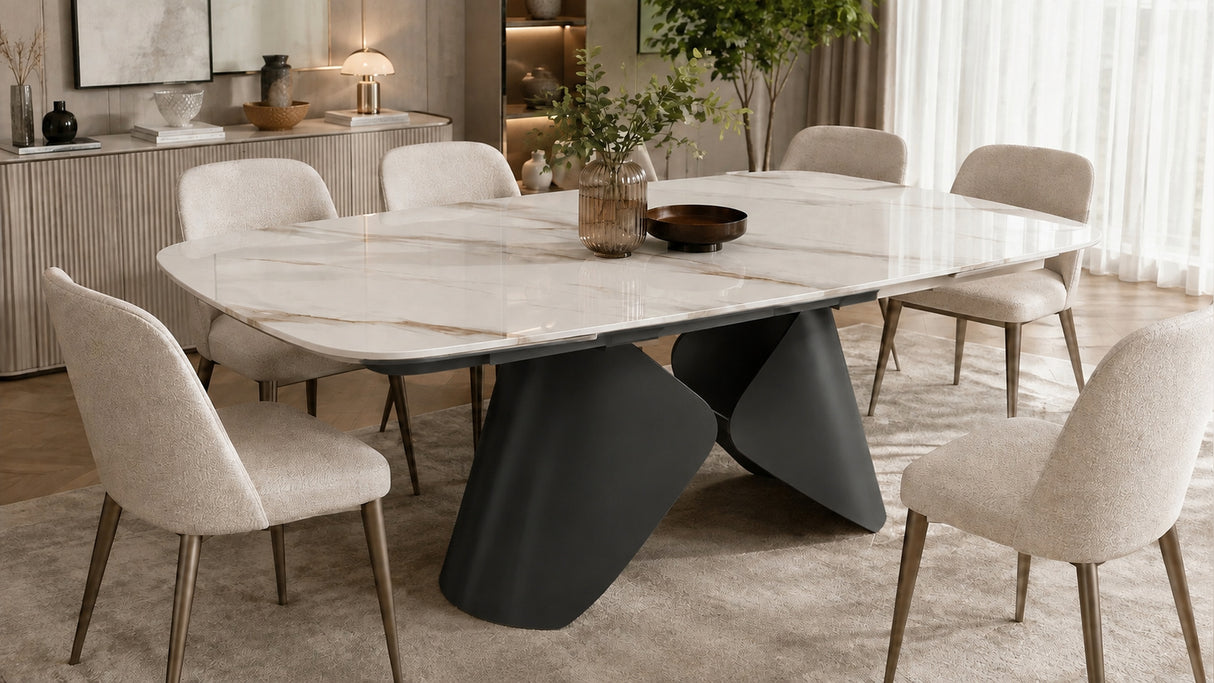 Tavolo Allungabile NETTUNO – Marmo Bianco con Base Antracite 180/260 cm