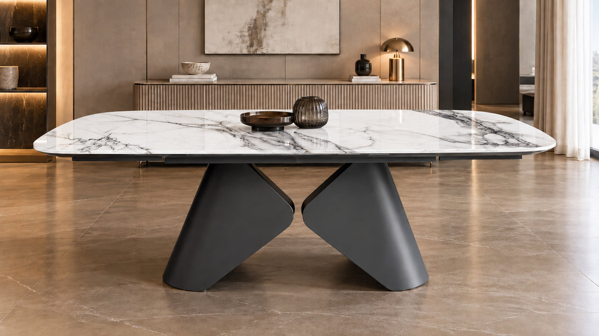 Tavolo Allungabile NETTUNO – Marmo Bianco con Base Antracite 180/260 cm