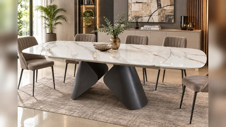Tavolo Allungabile NETTUNO – Marmo Bianco con Base Antracite 180/260 cm