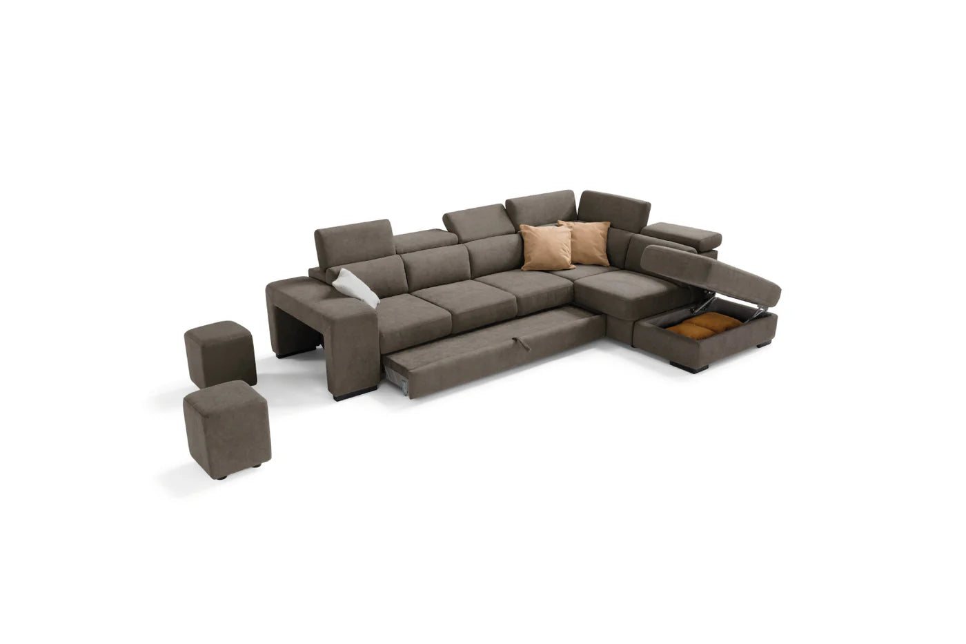 Divano TALENTO 3 posti max, angolo terminale con pouf contenitore