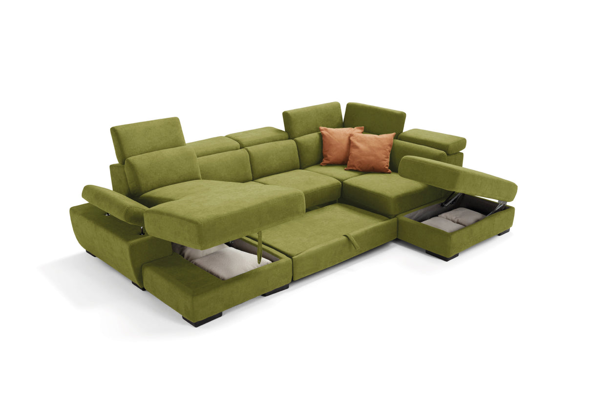 Divano FABIOLA chaise longue 2 posti con angolo terminale e pouf contenitore