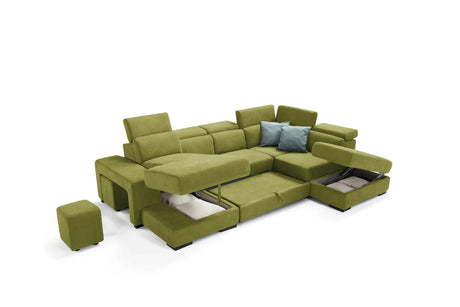 Divano MAXI CARLOTTA chaise longue 2 posti con angolo terminale e pouf contenitore
