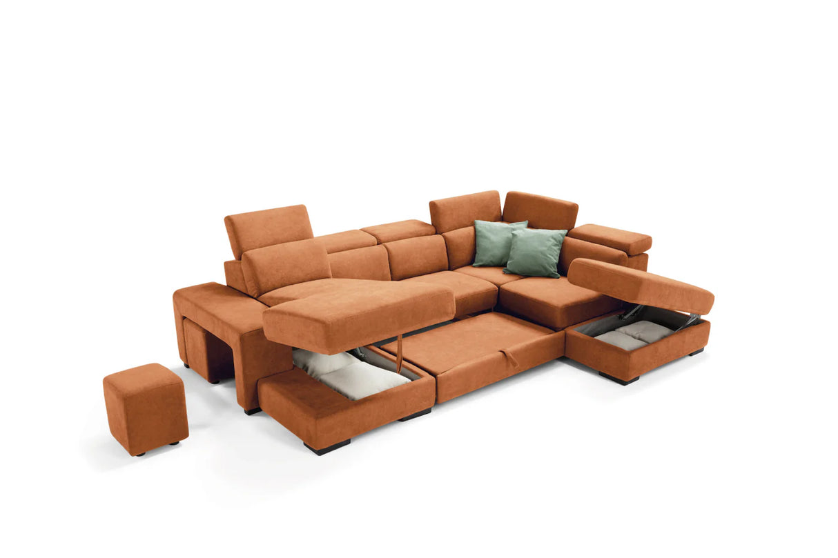 Divano TALENTO chaise longue 2 posti con angolo terminale e pouf contenitore