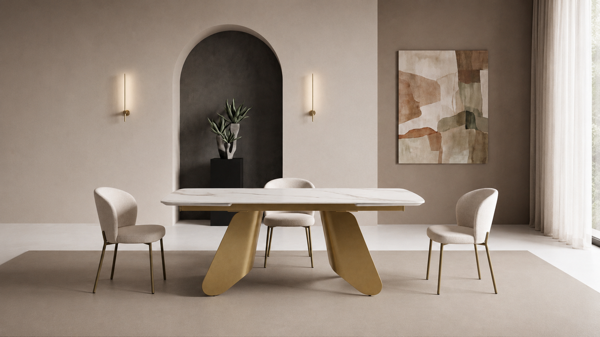 Tavolo Ulisse Gamba Oro Piano Calacatta Gold