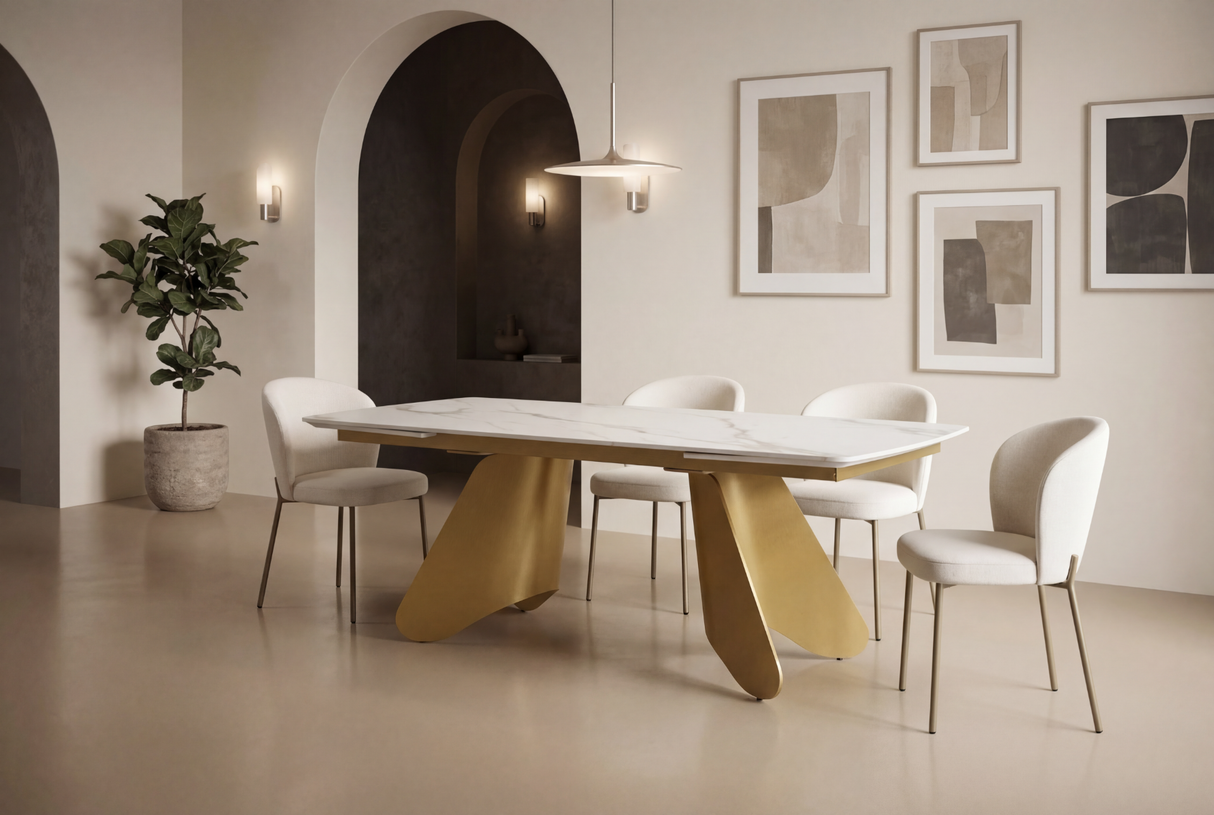 Tavolo Ulisse Gamba Oro Piano Calacatta Gold